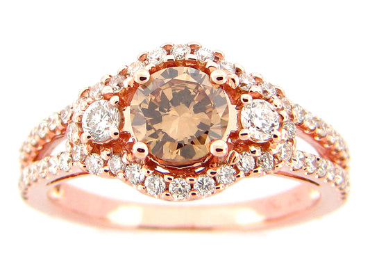 BROWN & WHITE DIAMOND RING, 18KR (N), CENTER=0.71