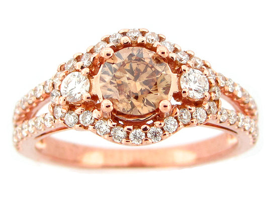 BROWN & WHITE DIAMOND RING, 18KR (N), CENTER=0.76