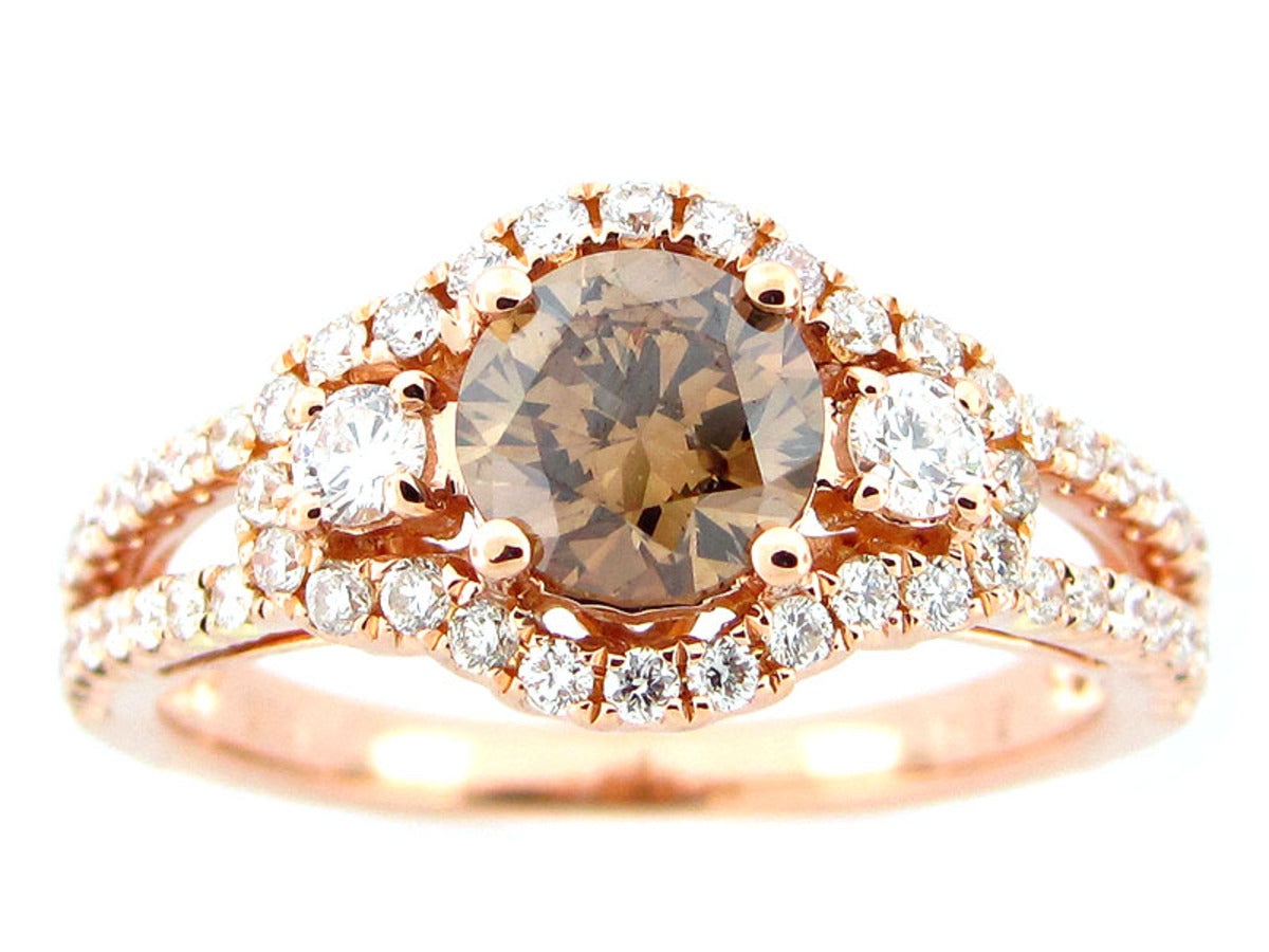 BROWN & WHITE DIAMOND RING, 18KR (N)