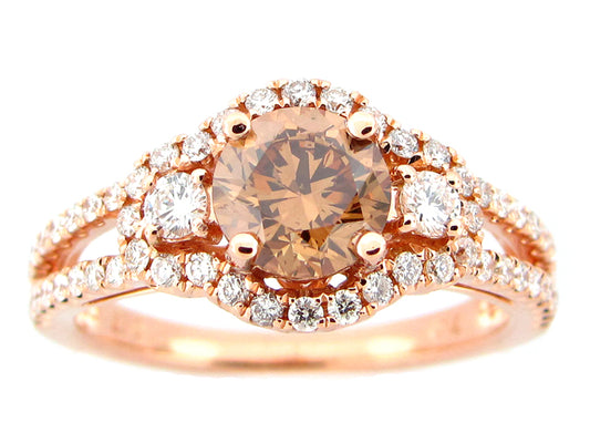 BROWN & WHITE DIAMOND RING, 18KW (N)