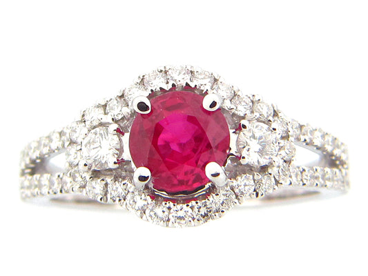 RUBY & DIAMOND RING, 18KW (E), CENTER=1.02