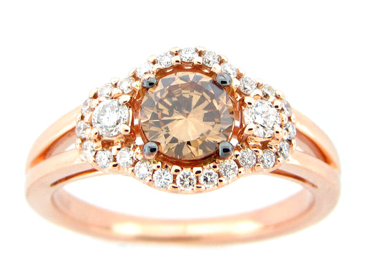 BROWN & WHITE DIAMOND RING, 18KR (N)