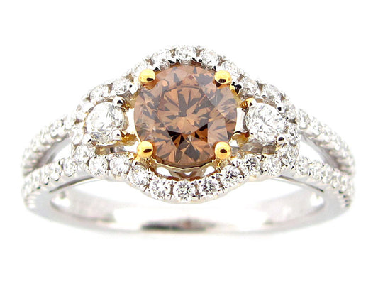 BROWN & WHITE DIAMOND RING, 18KZ (N)