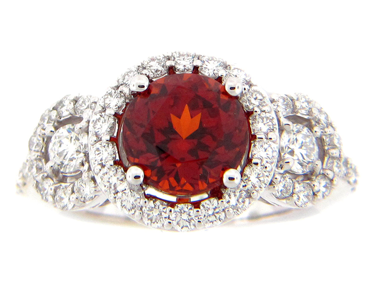 SPESSARTITE GARNET & DIAMOND RING, 18KW (N), CENTER=2.80