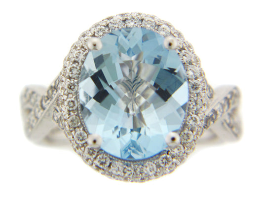 AQUA & DIAMOND RING, 18KW (E), CENTER=3.15