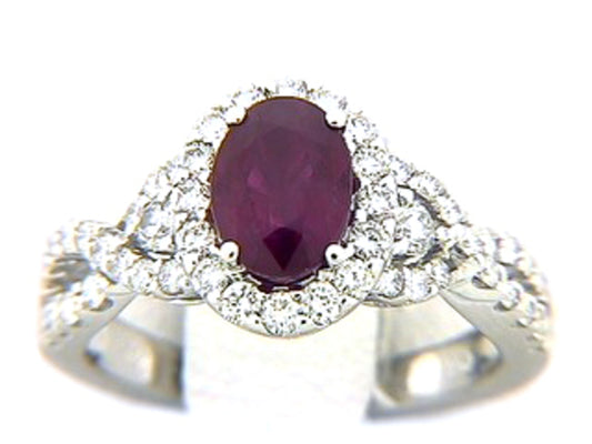 RUBY & DIAMOND RING, 18KW (E), CENTER=2.03
