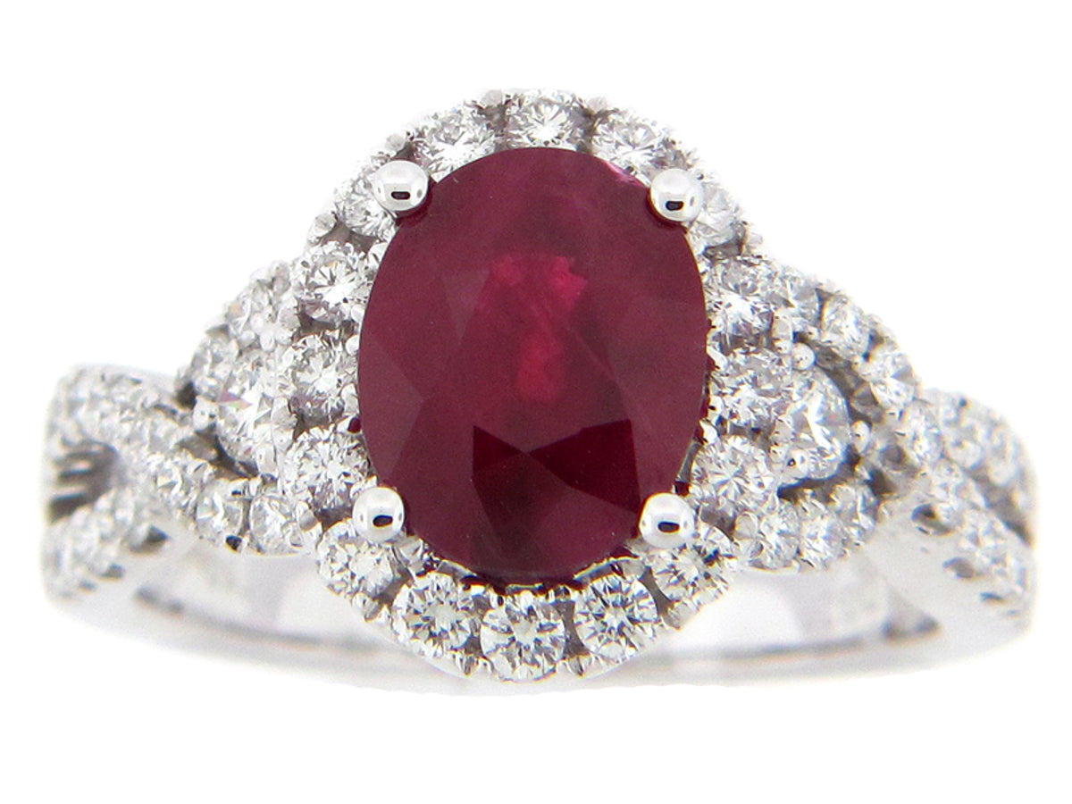 RUBY & DIAMOND RING, 18KW (E), CENTER=2.53
