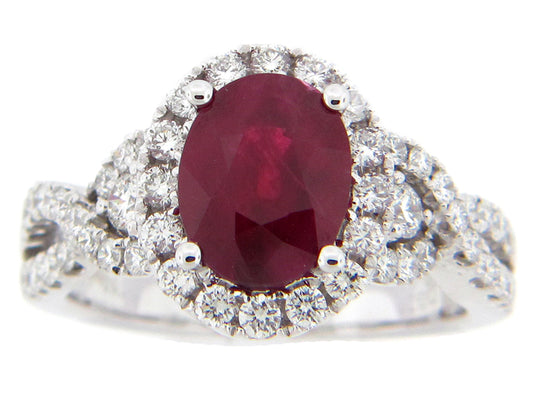 RUBY & DIAMOND RING, 18KW (E), CENTER=2.53