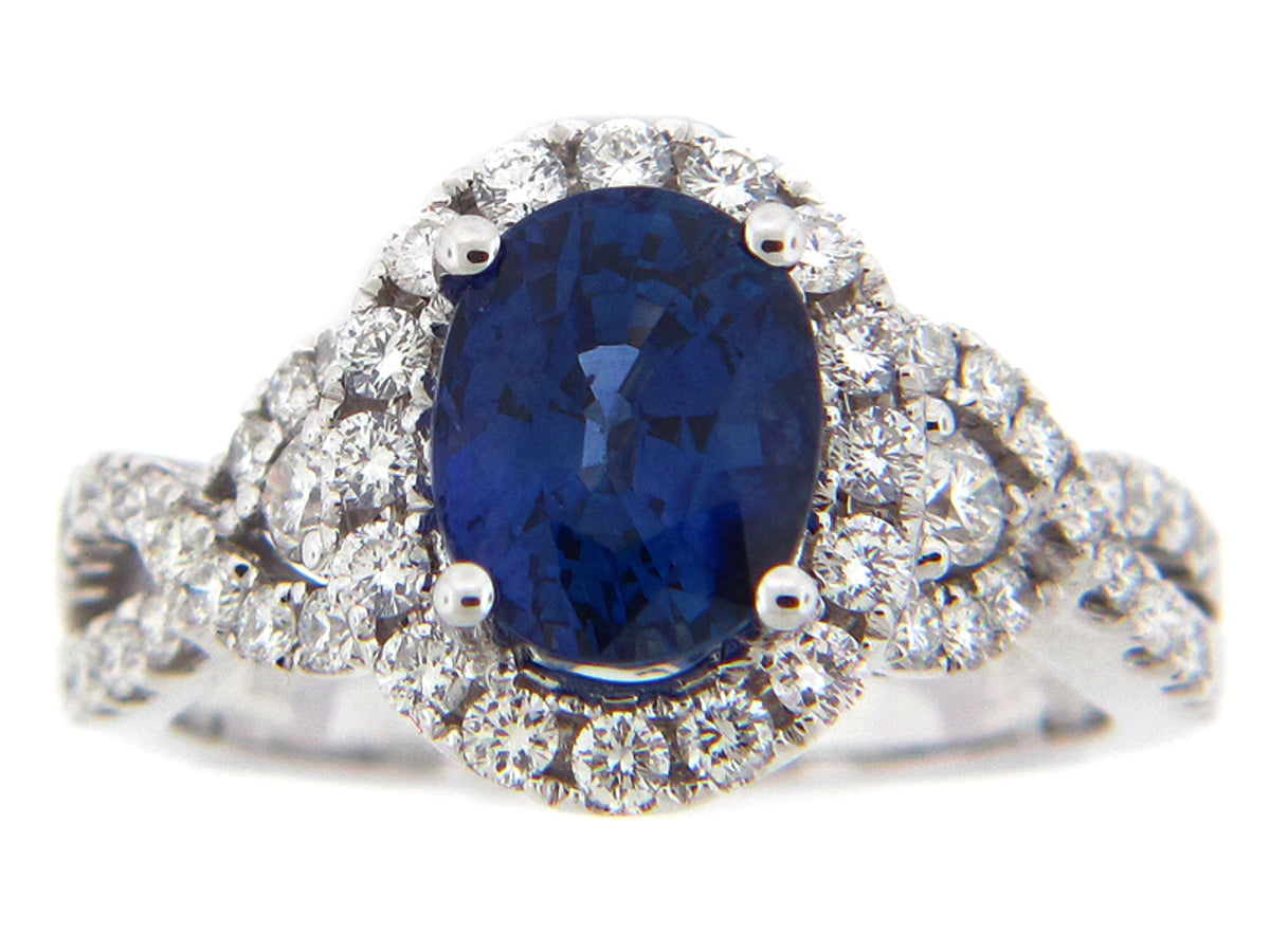 SAPPHIRE & DIAMOND RING, 18KW (E), CENTER=3.17