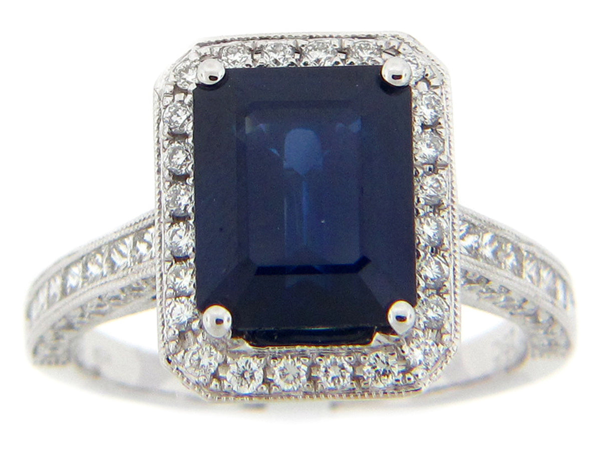 SAPPHIRE (GIA CERT) & DIAMOND RING, 18KW (E), CENTER=3.97