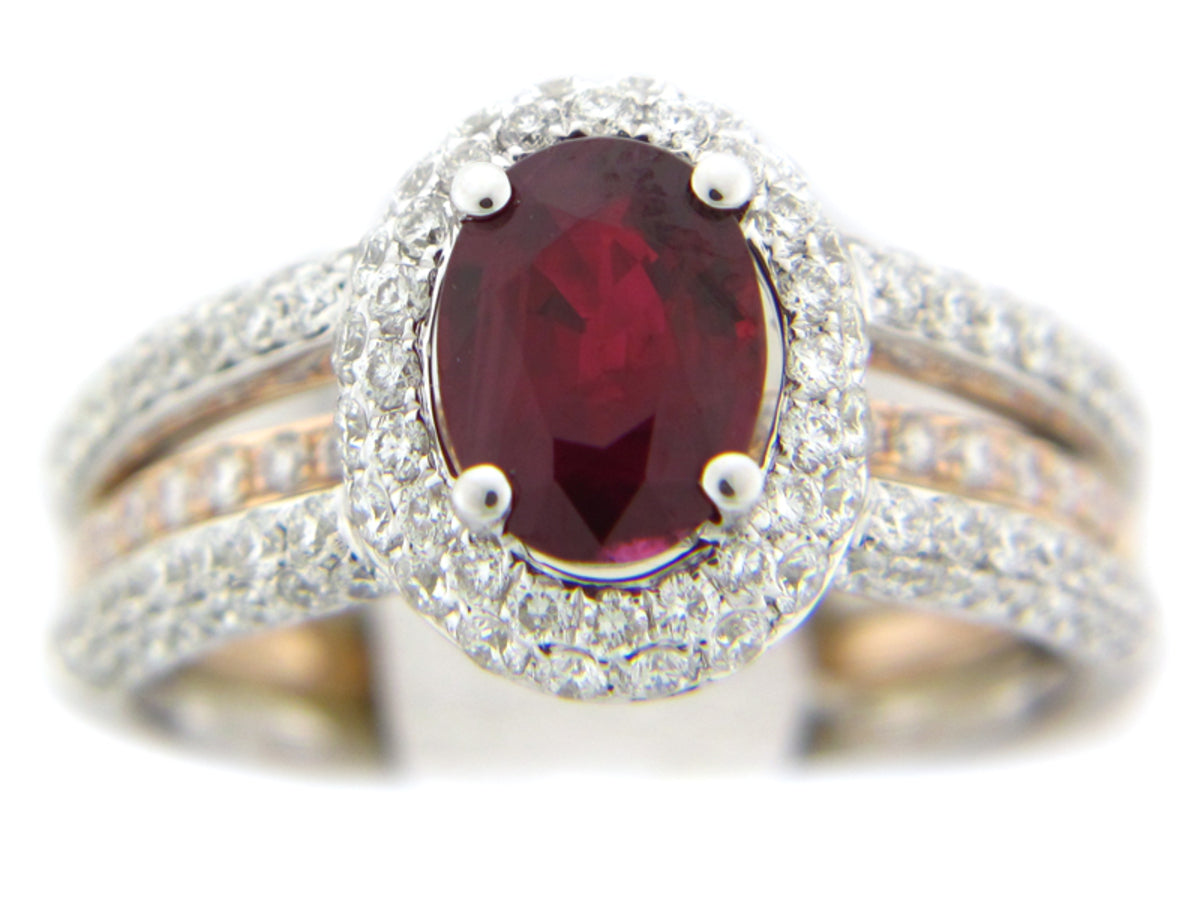 RUBY & DIAMOND RING, 14KZ (E), CENTER=1.39