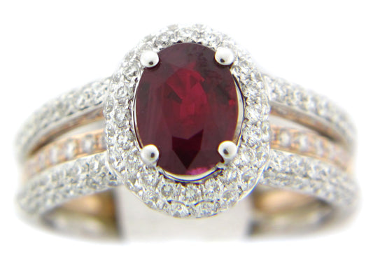RUBY & DIAMOND RING, 14KZ (E), CENTER=1.39