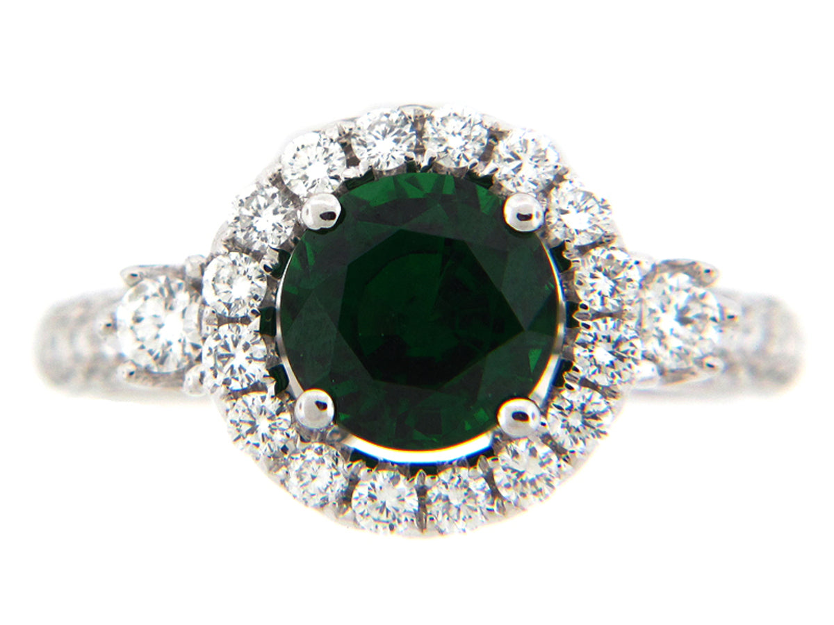 TSAVORITE & DIAMOND RING, 18KW (N), CENTER=1.78