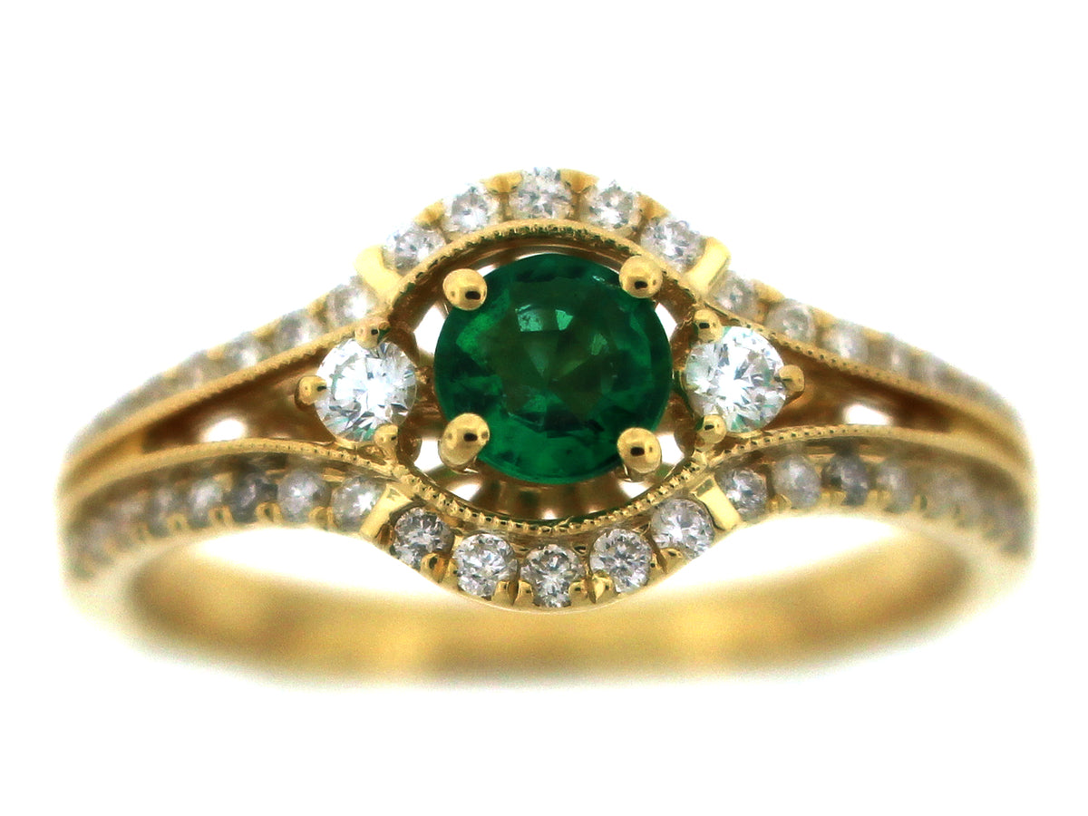 EMERALD & DIAMOND RING, 18KY (O)