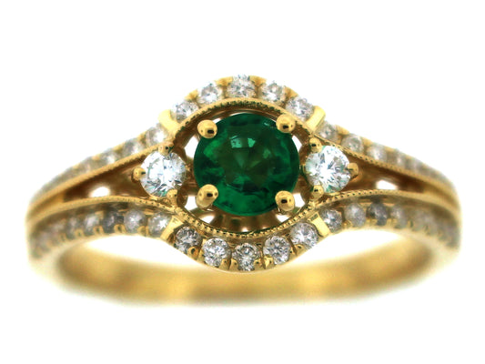 EMERALD & DIAMOND RING, 18KY (O)