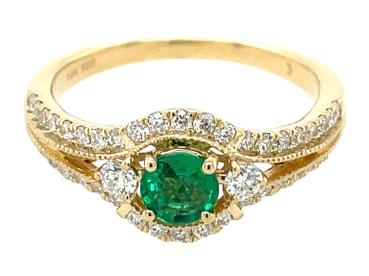 EMERALD & DIAMOND RING, 18KY (O)