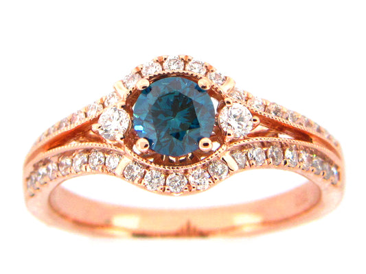 BLUE & WHITE DIAMOND RING, 18KR (R)