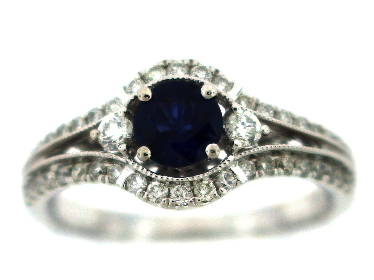 SAAPHIRE & DIAMOND RING, 18KW (H)