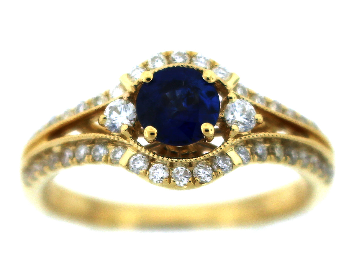 SAAPHIRE & DIAMOND RING, 18KY (H)