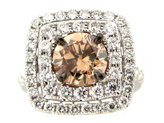 BROWN & WHITE DIAMOND RING, 18KW (N)