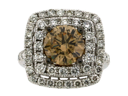 BROWN & WHITE DIAMOND RING, 18KW (N)