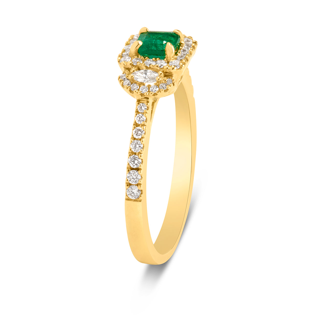 Emerald Cut Emerald & Diamond 3 Stone Ring