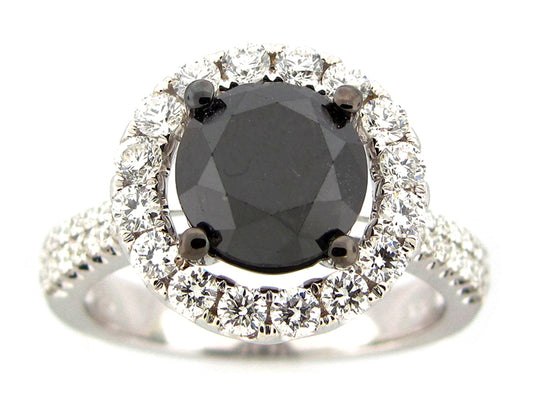 BLACK & DIAMOND RING, 14KW (R)