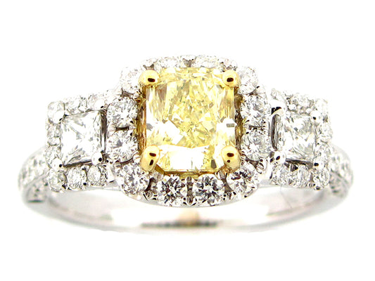 NATURAL FANCY YELLOW DIAMOND RING, GIA CERT, 18KT (N), CENTER =1.16