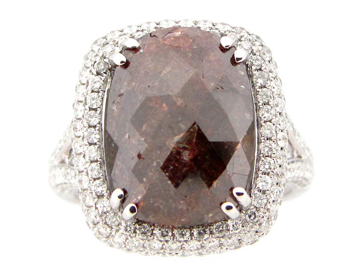 ROSE ROUGH CUT BROWN & WHITE DIAMOND RING, 18KW (N)