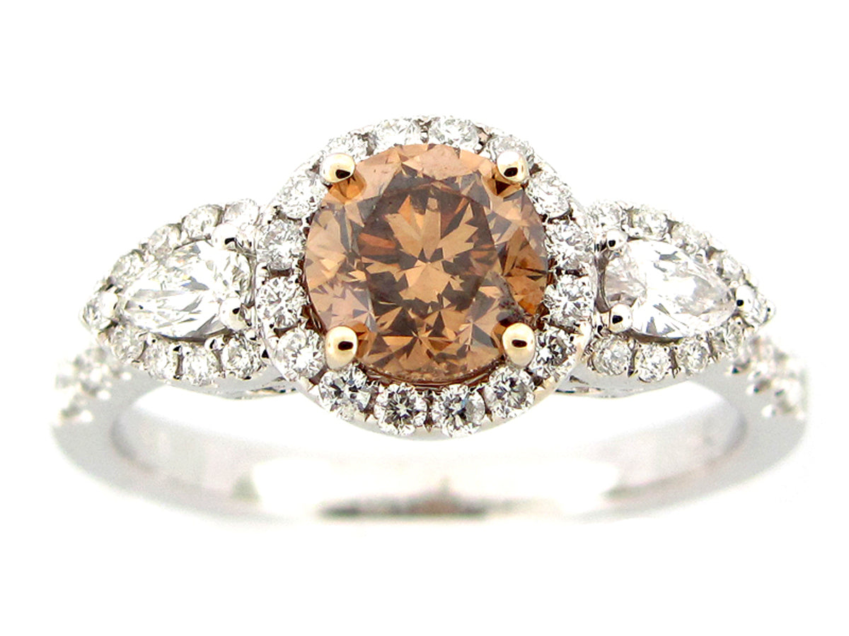 Brown White Diamond Ring, 18kw (N) Center=1.04