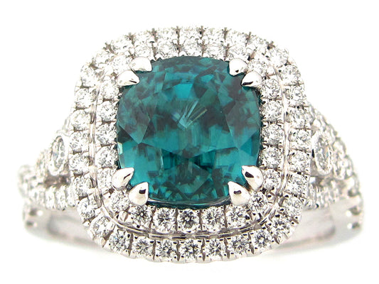 BLUE ZIRCON & DIAMOND RING, 18KW (H)