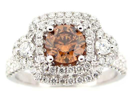 BROWN & WHITE DIAMOND RING, 18KW (N), CENTER=0.99