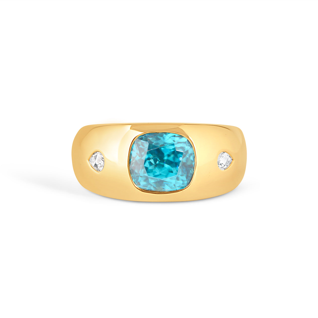Blue Zircon & Diamond Gypsy Ring