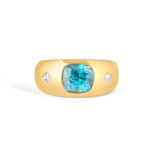 Blue Zircon & Diamond Gypsy Ring