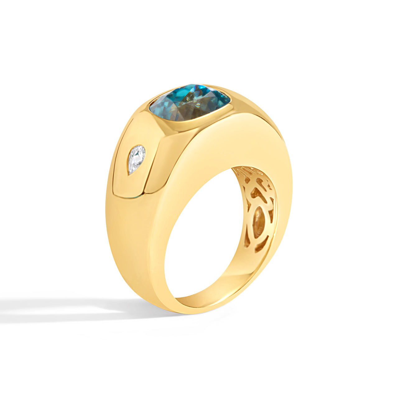 Blue Zircon & Diamond Gypsy Ring