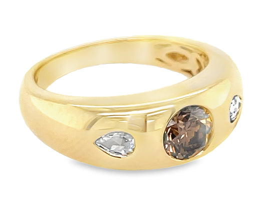 BROWN ROUND & WHITE PEAR DIAMOND RING