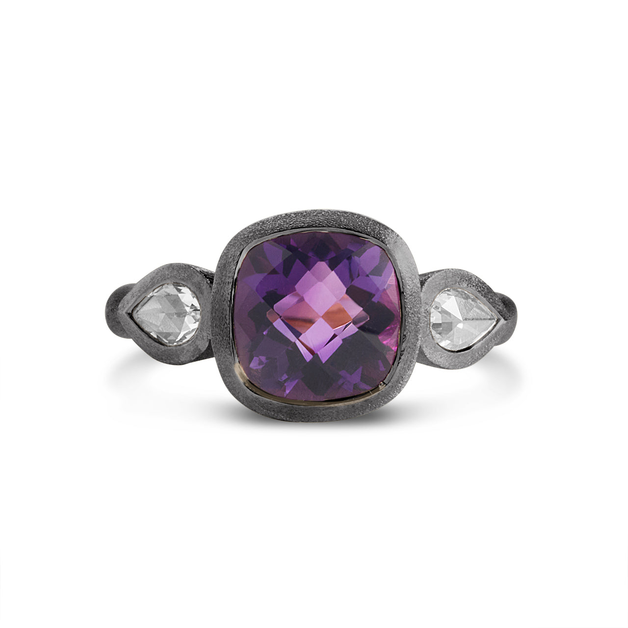 Amethyst & Diamond 3 Stone Bezel Ring