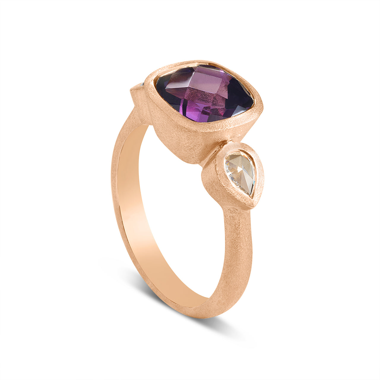Amethyst & Diamond 3 Stone Bezel Ring