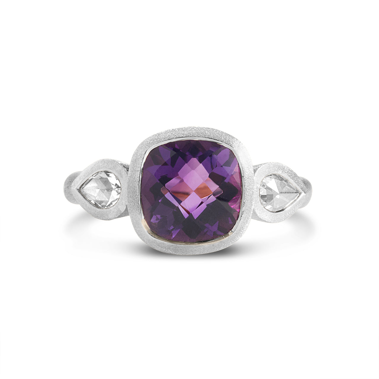 Amethyst & Diamond 3 Stone Bezel Ring