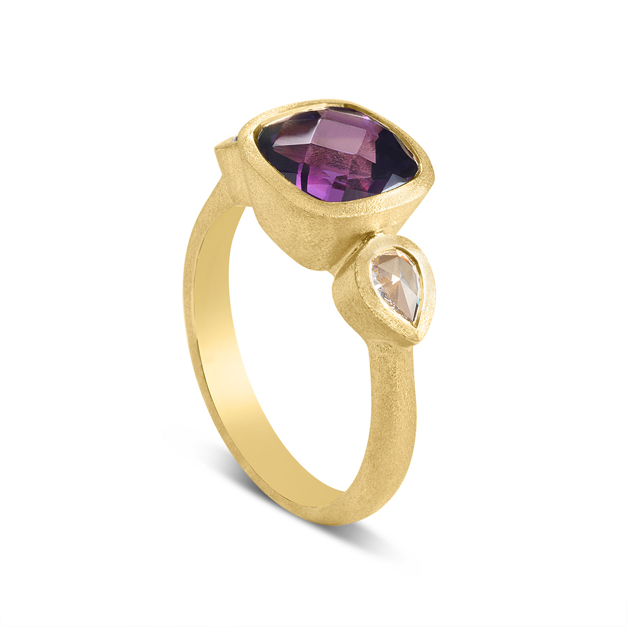 Amethyst & Diamond 3 Stone Bezel Ring
