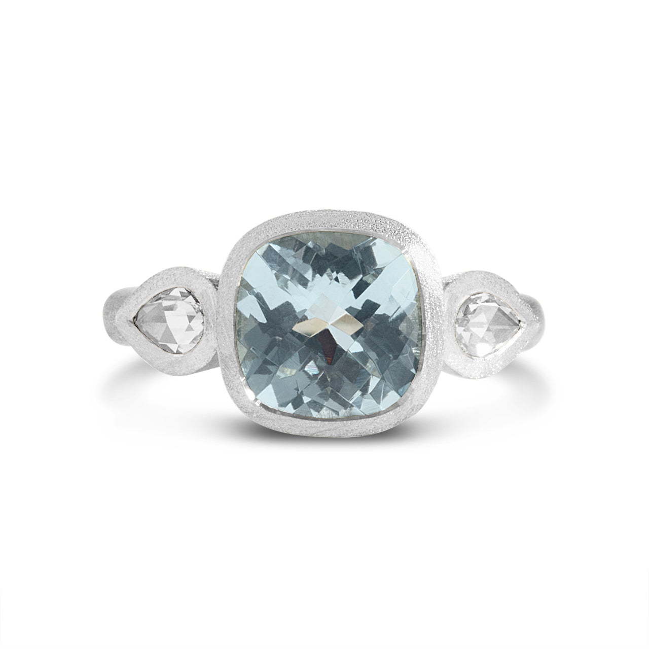 Aquamarine & Diamond 3 Stone Bezel Ring