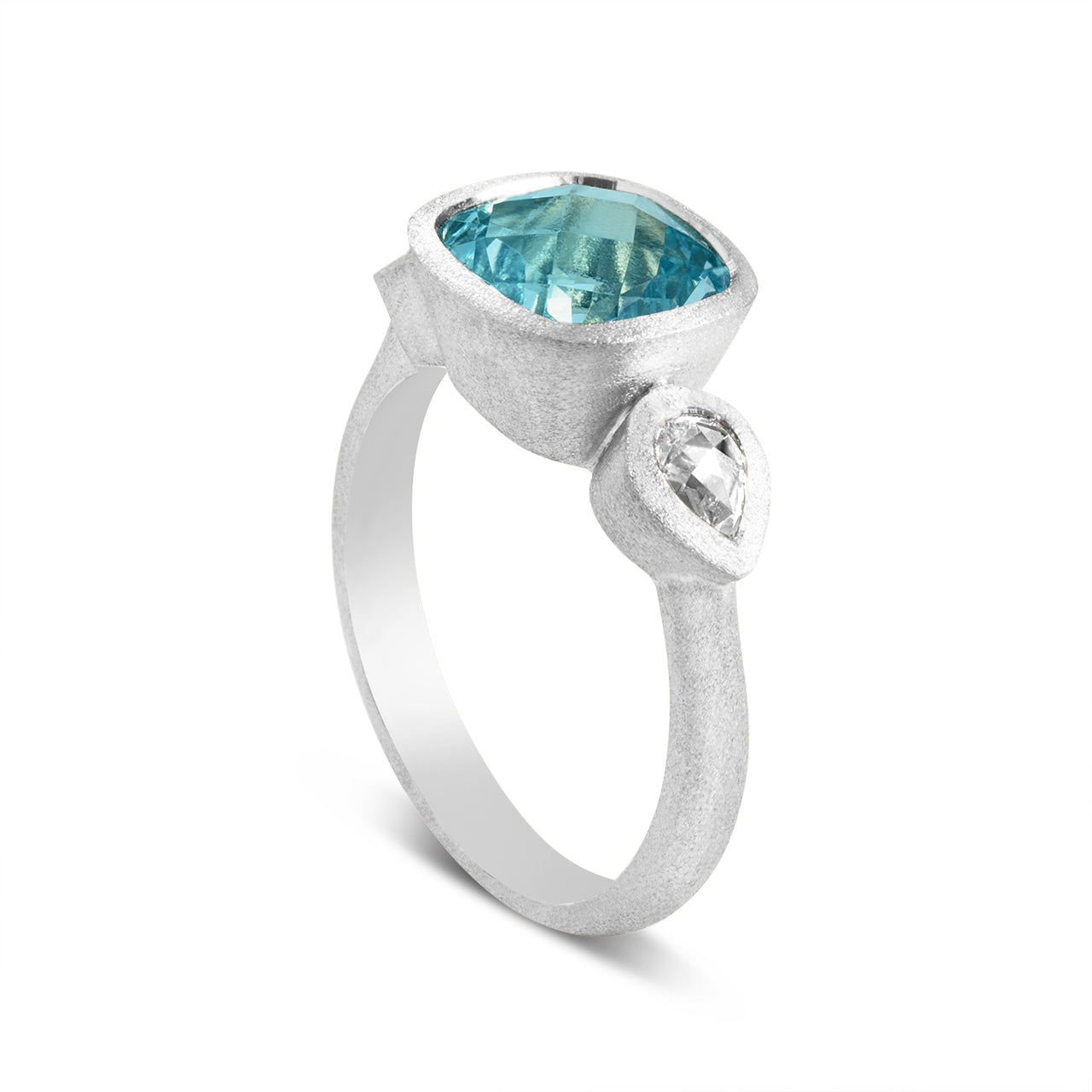 Aquamarine & Diamond 3 Stone Bezel Ring