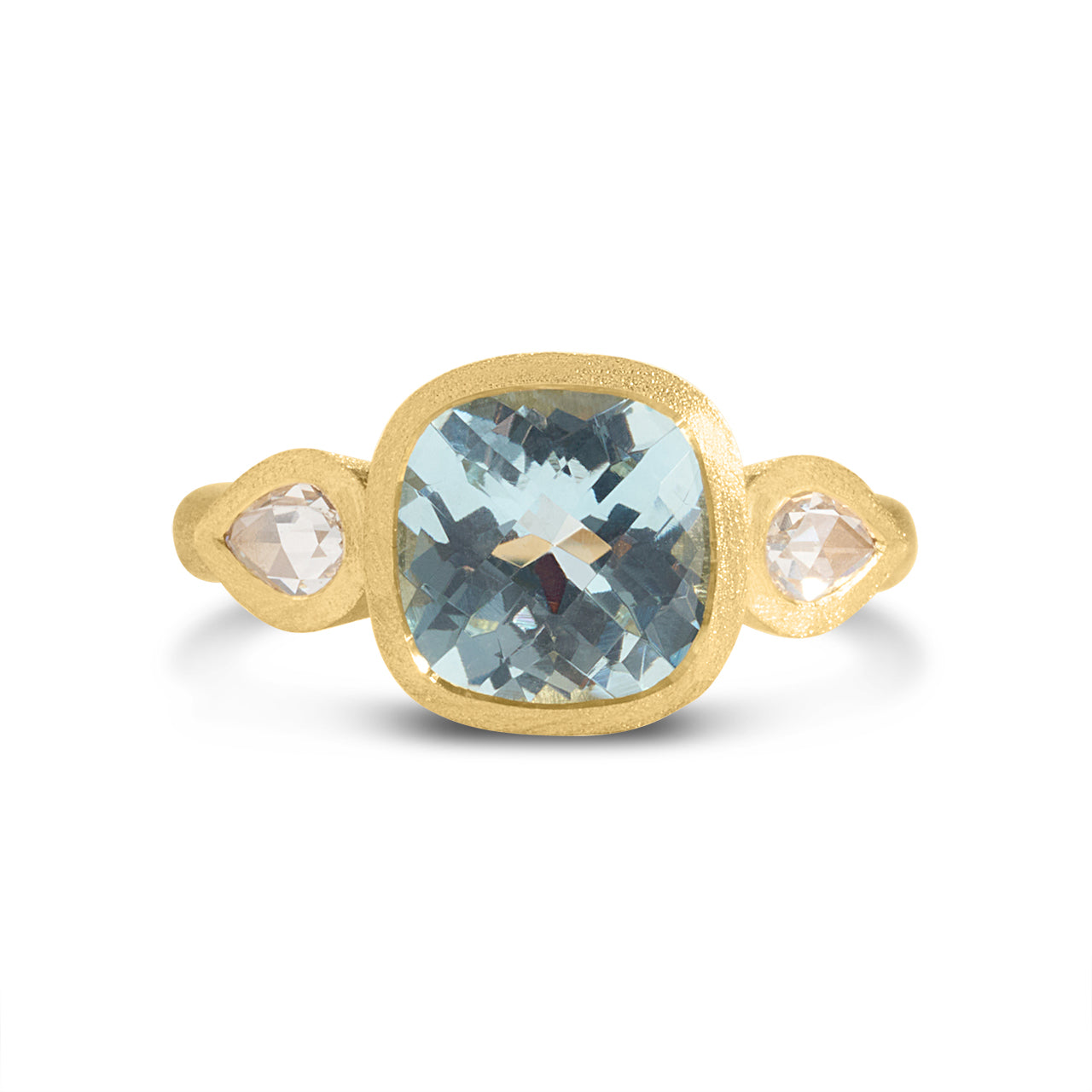 Aquamarine & Diamond 3 Stone Bezel Ring