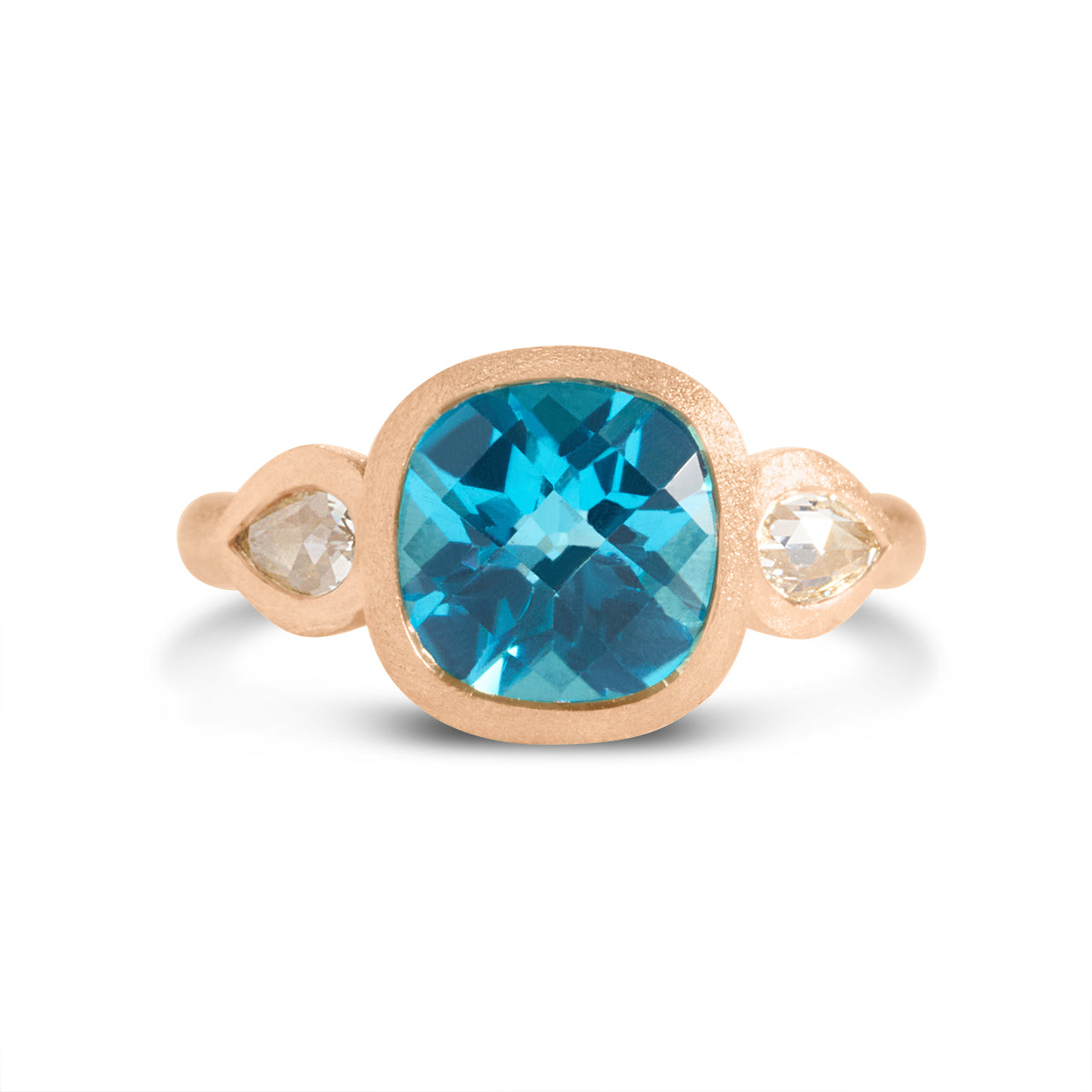 Blue Topaz & Diamond 3 Stone Bezel Ring