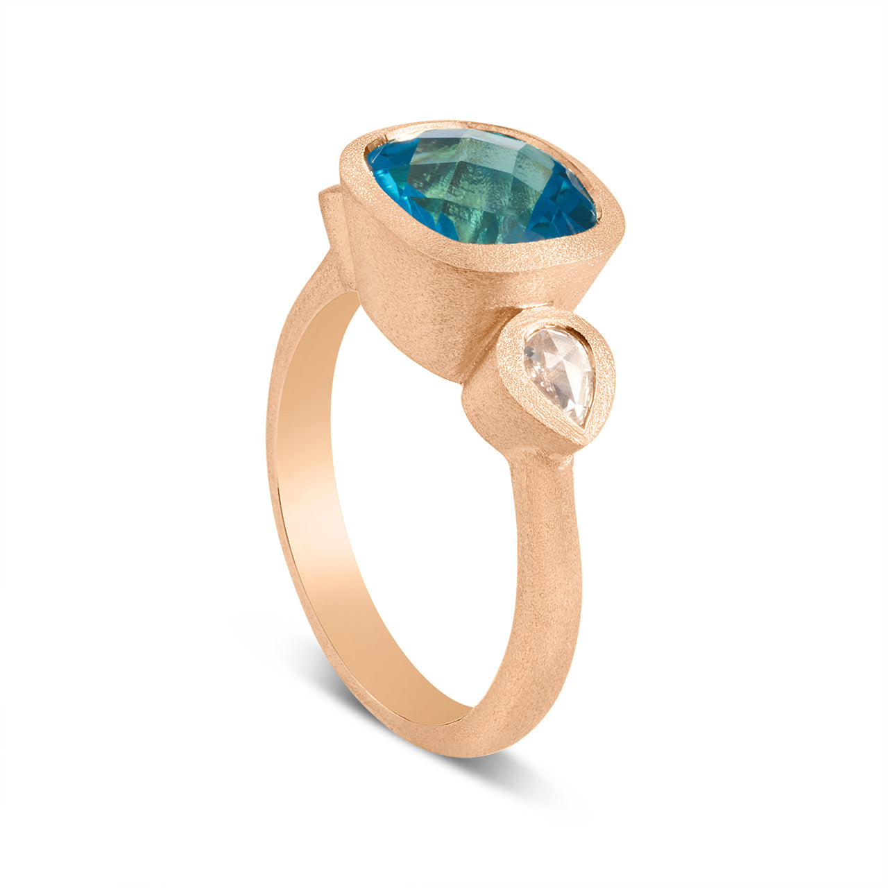 Blue Topaz & Diamond 3 Stone Bezel Ring