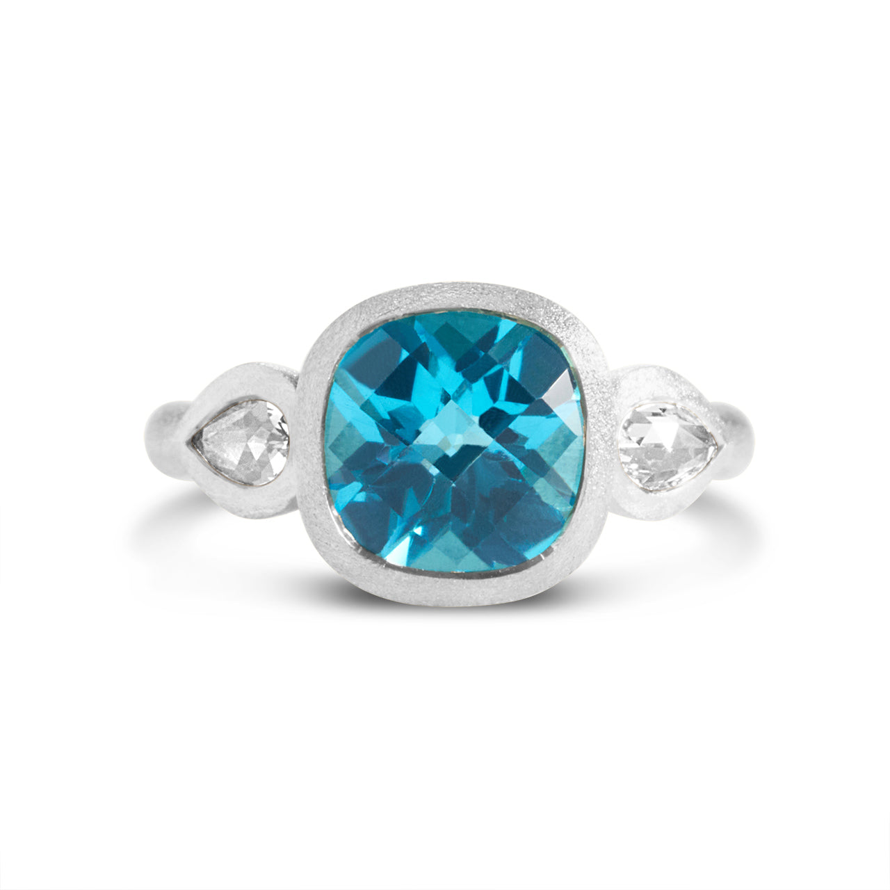 Blue Topaz & Diamond 3 Stone Bezel Ring