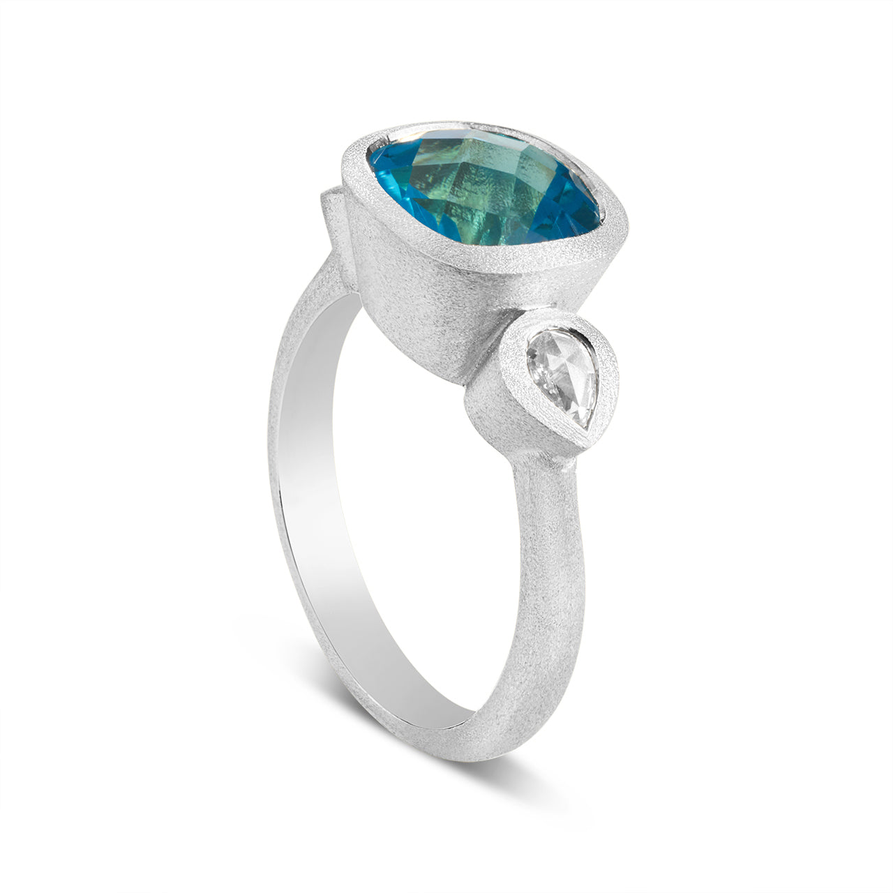 Blue Topaz & Diamond 3 Stone Bezel Ring