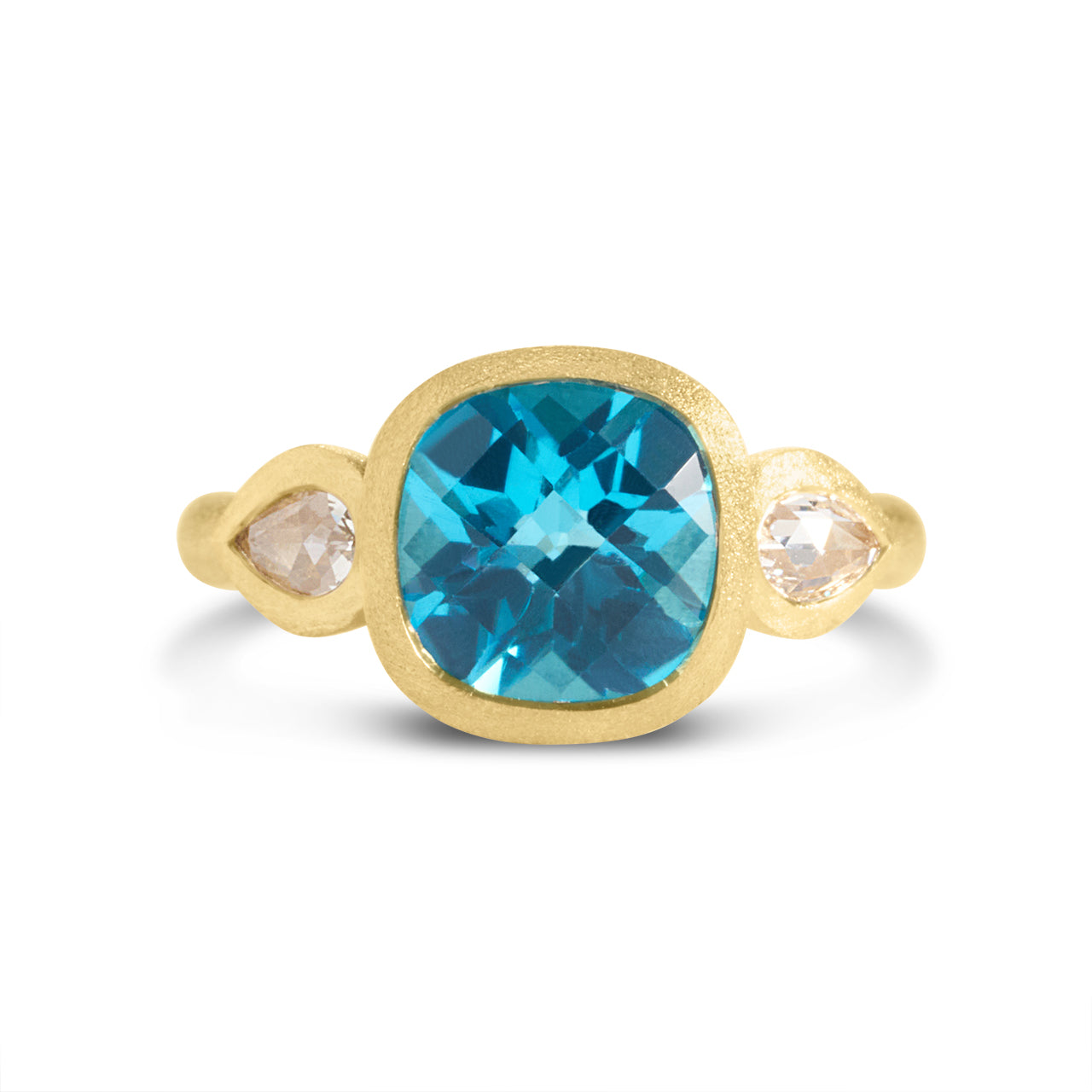Blue Topaz & Diamond 3 Stone Bezel Ring