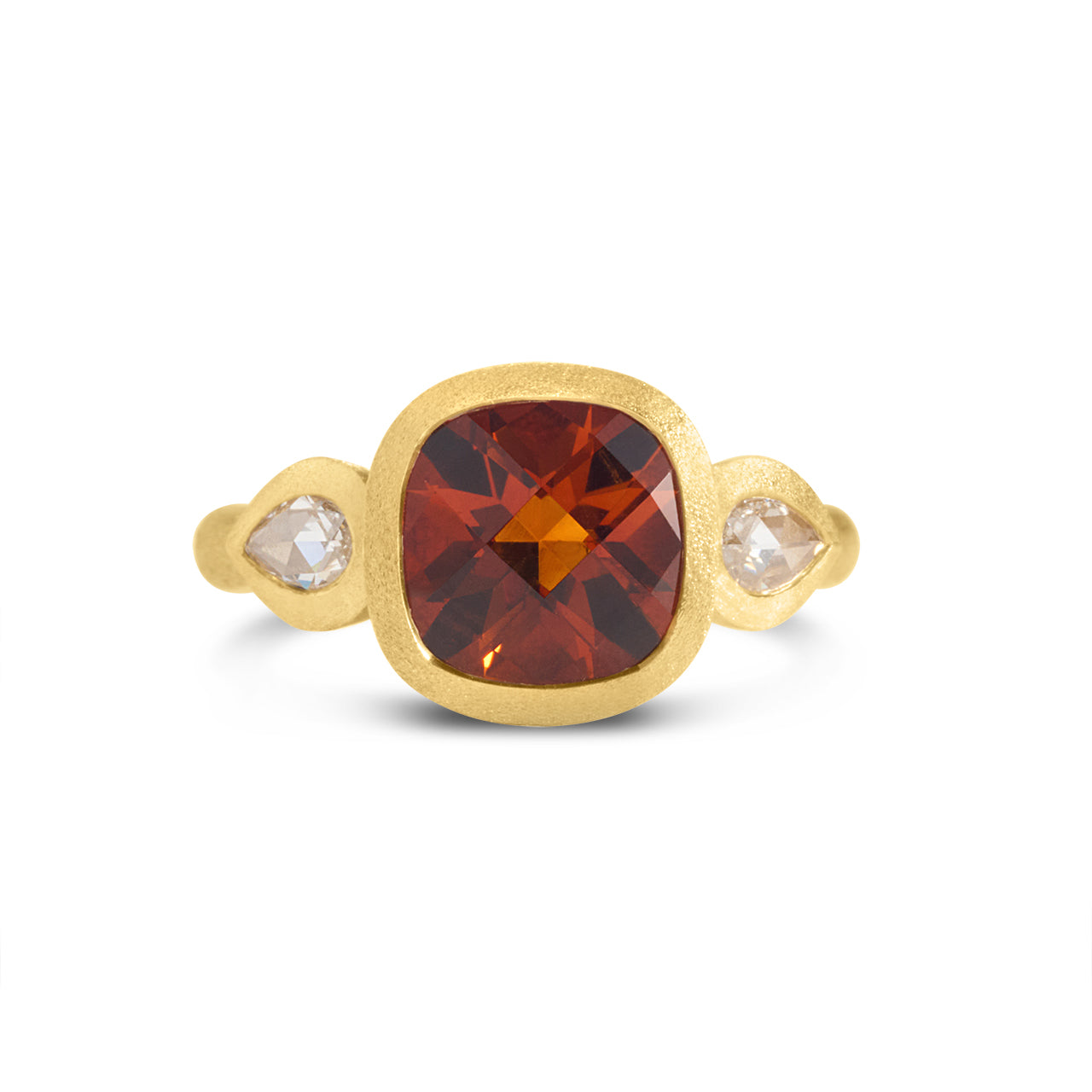Citrine & Diamond 3 Stone Bezel Ring