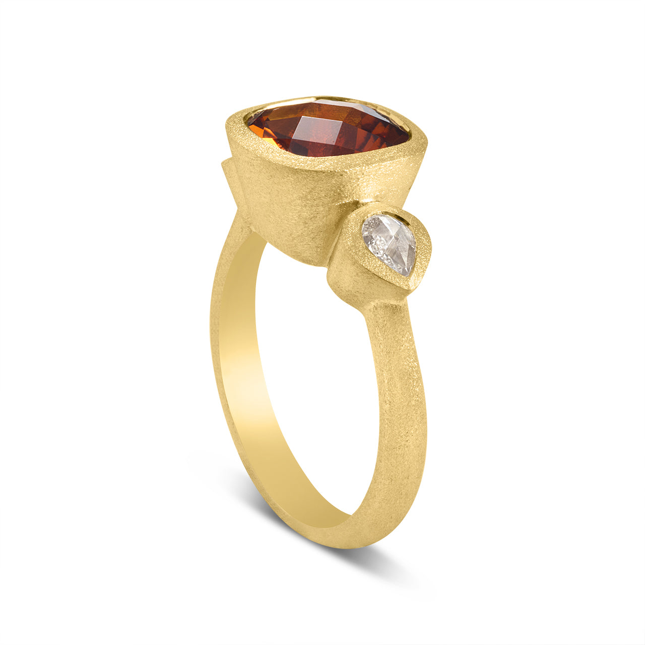 Citrine & Diamond 3 Stone Bezel Ring